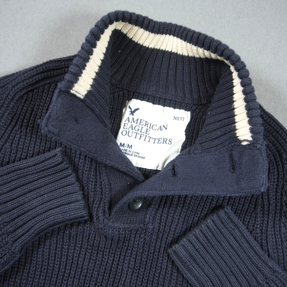 Y2K Ribbed Shawl Collar Button Men Sweater M Nautical Coastal Preppy Nautical